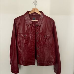 VINTAGE GAP Red/Ox Blood  Leather Trucker Jacket - Sz. L Y2K